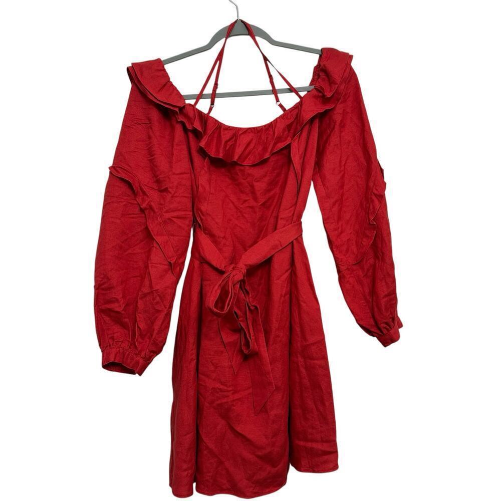 Marissa Web Collective RTR Linen off shoulder linen mini dress. Size M